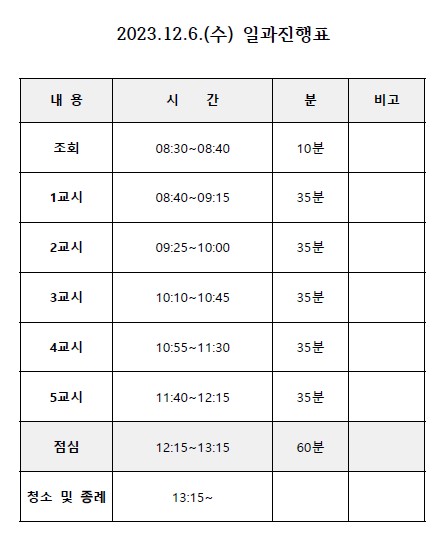 2023.12.6.(수) 일과진행 변경(1)